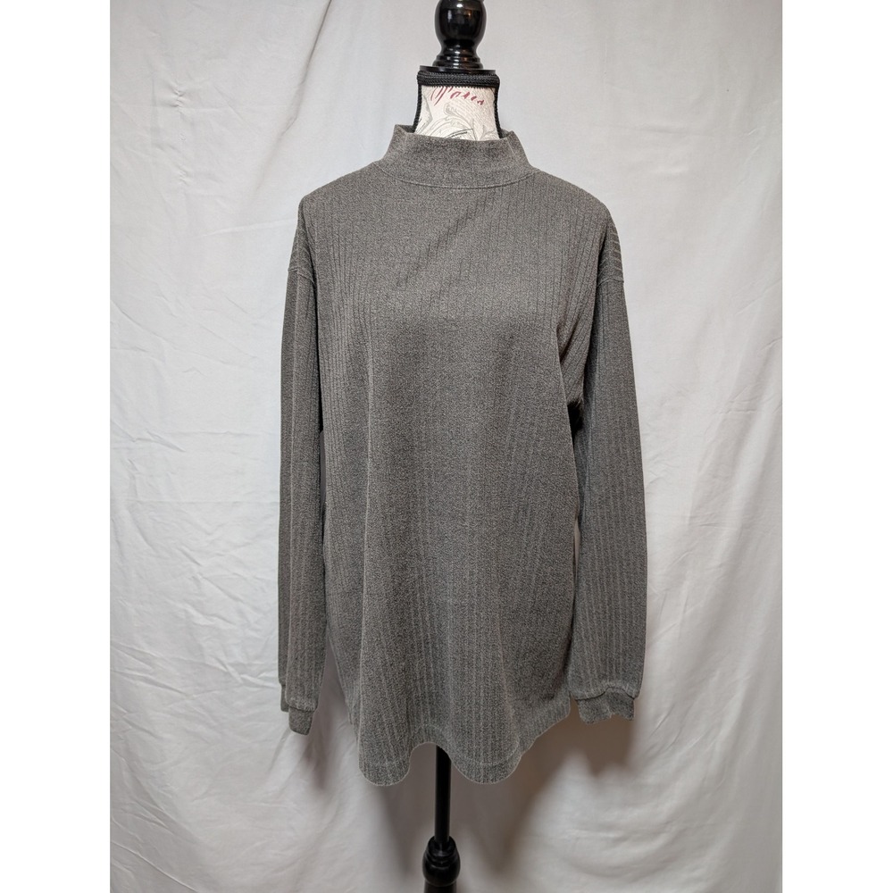 Chesterfield VTG Gray Ribbed Mock Neck Long Sleeve Cotton Knit Top Men's Medium